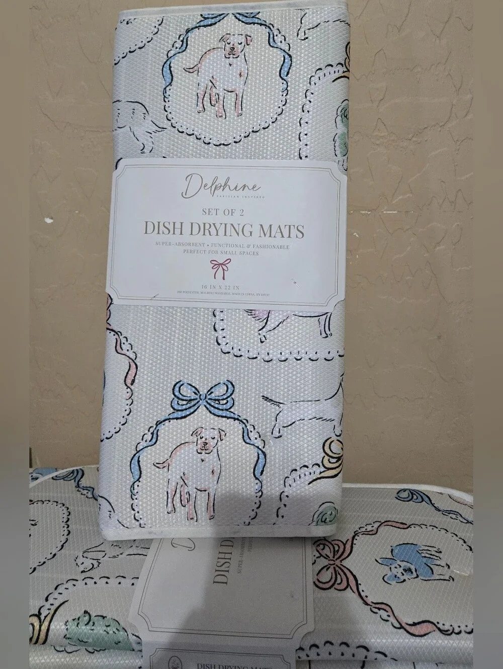 Set of 2 Dish Drying Mats - Cute Dog Design
